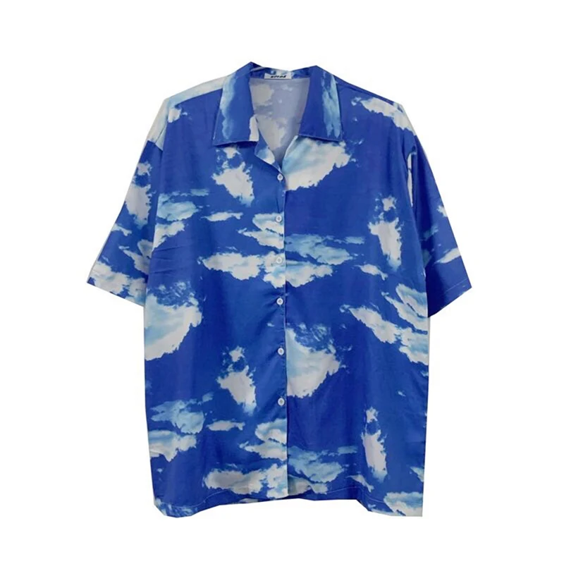 Женская шифоновая блузка с коротким рукавом винтажная Свободная рубашка принтом