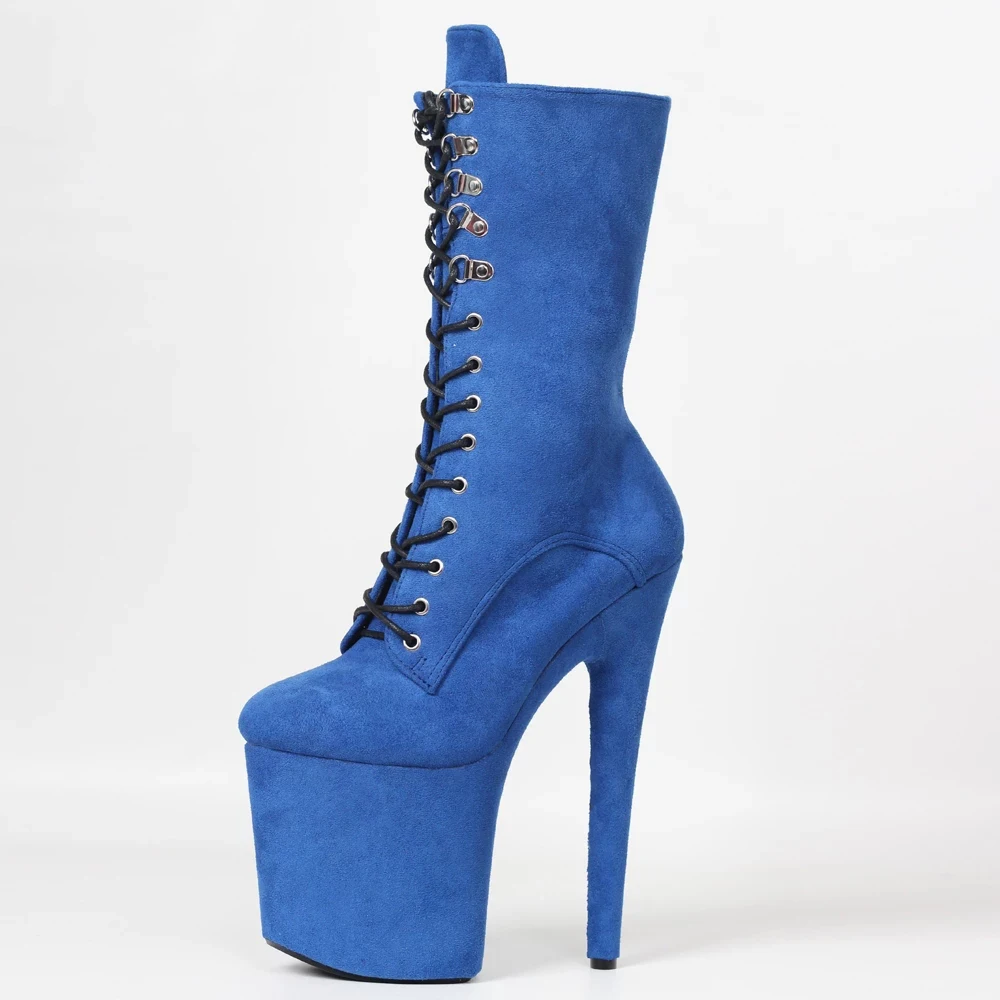Jialuowei Pole Dance Boots 20cm High Spike Heel Platform Lace-up Sexy Women Ankle Boots