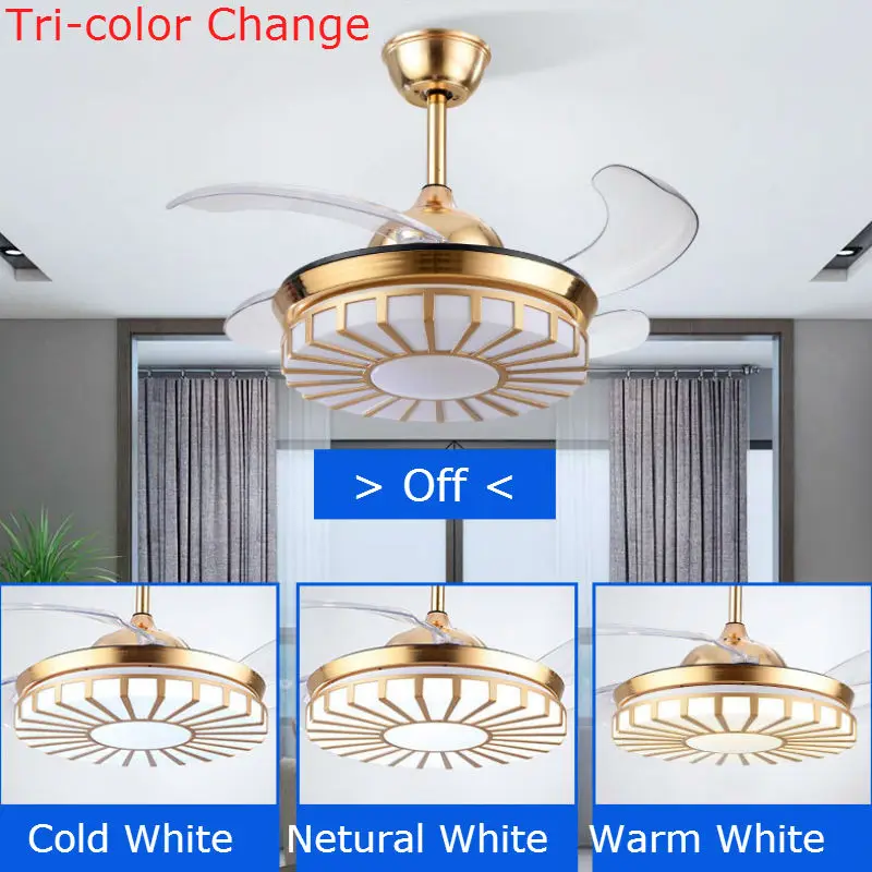 

48" Simplicity Ceiling Lights with Fan and Remote Control Retractable Blades 3 Speed Adjustable Timing Function Copper Motor