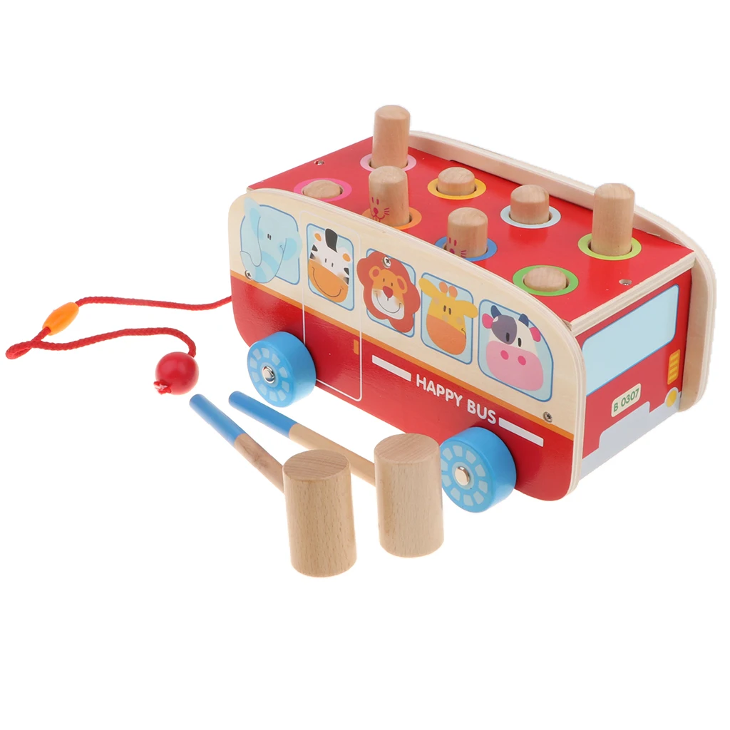 Деревянные автобусные автомобили вытягивающий автомобиль мяч для игр детская