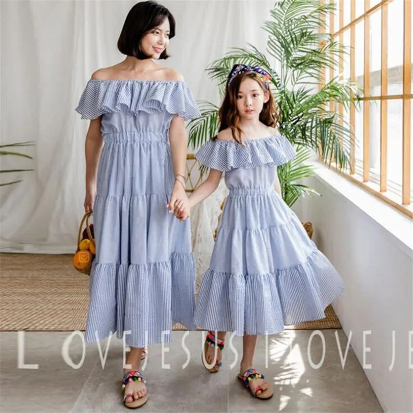 

Mother Daughter Dresses Summer Family Matching Clothes Ruffle Stripe Beach Dress Mom And Daughter Dress Mommy And Me Clothes