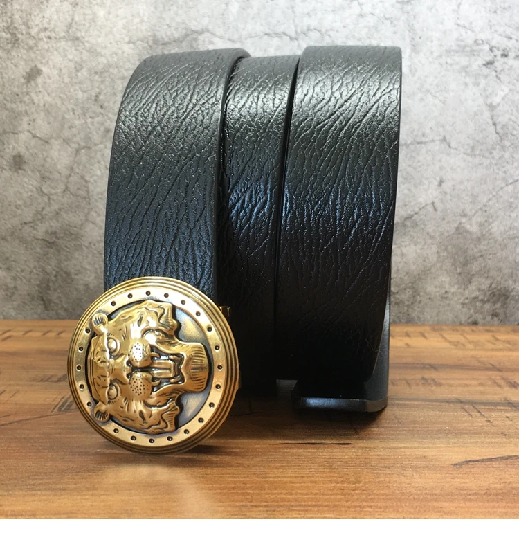 

Tiger Smooth Buckle Belt Men Cowhide Genuine Leather Belts for Men Solid Brass Buckle Business Formal Waistband Strap Male