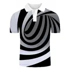 Мужская рубашка-поло, Повседневная рубашка в черно-белую полоску с коротким рукавом и 3D-принтом, 2019