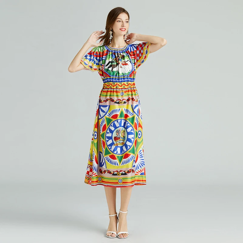 Женское элегантное платье разноцветное винтажное праздничное с принтом солдата