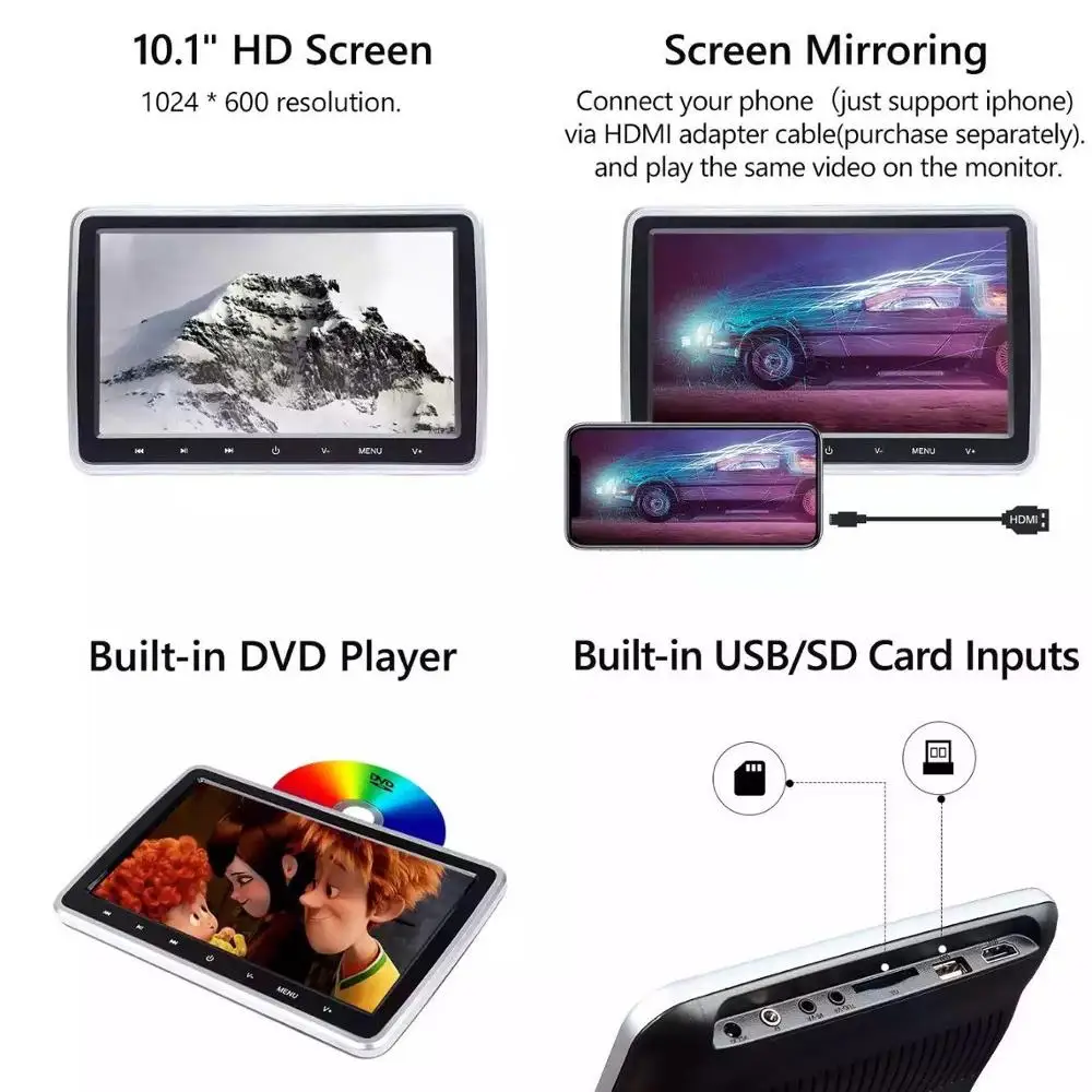 Автомобильный подголовник 2 шт. 10 1 дюйма тв монитор DVD видео 1024x600 экран сенсорная