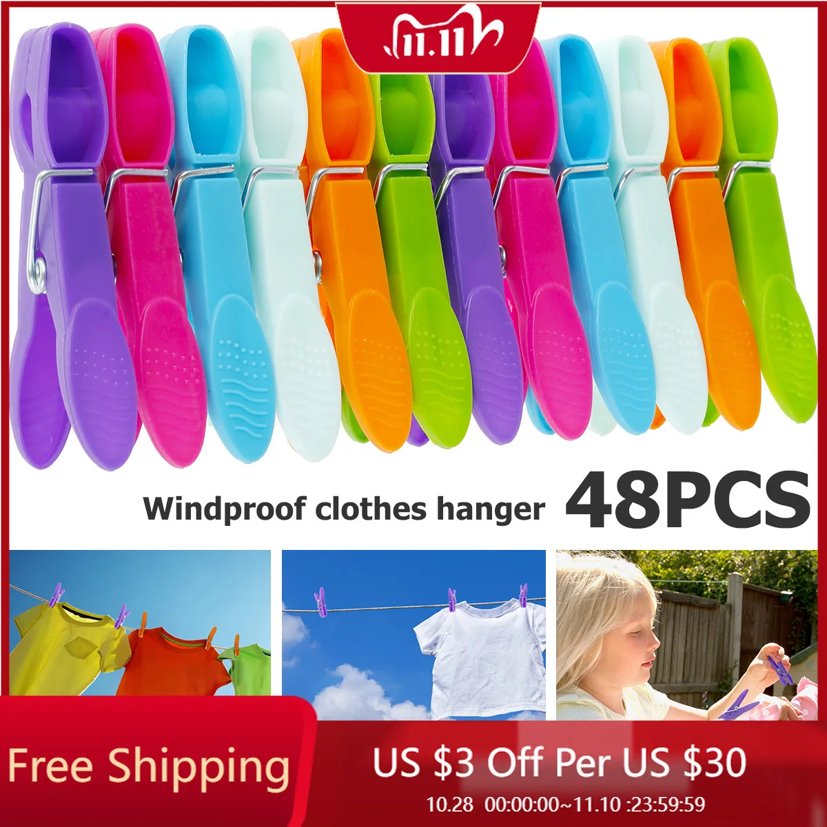 

48pcs Clothes Pegs for Washing Line Home Laundry Pegs Windproof Supplies Strong Grip Washing Pegs Clothespin with Spring
