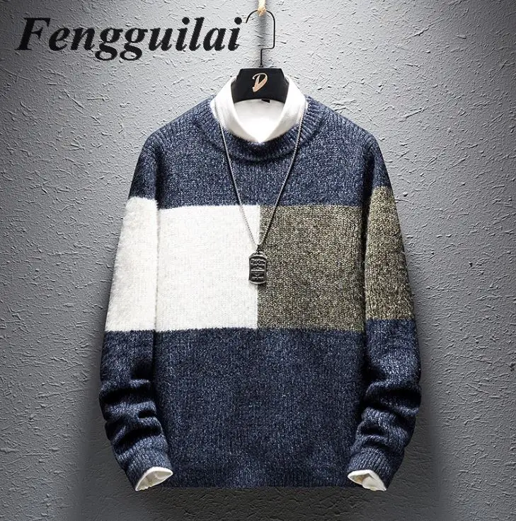 

Fengguilai Sweaters Men Patchwork Daily Soft High Quality Warm Winter Simple All-match Clothing Mens Sweater