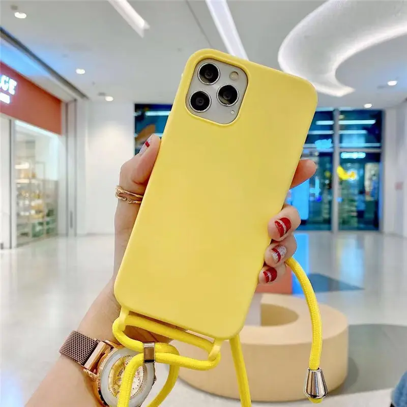 

Liquid simple pure color hanging neck for iPhone12 117 8p Xsmax XR mobile phone case anti-drop silicone phone cases