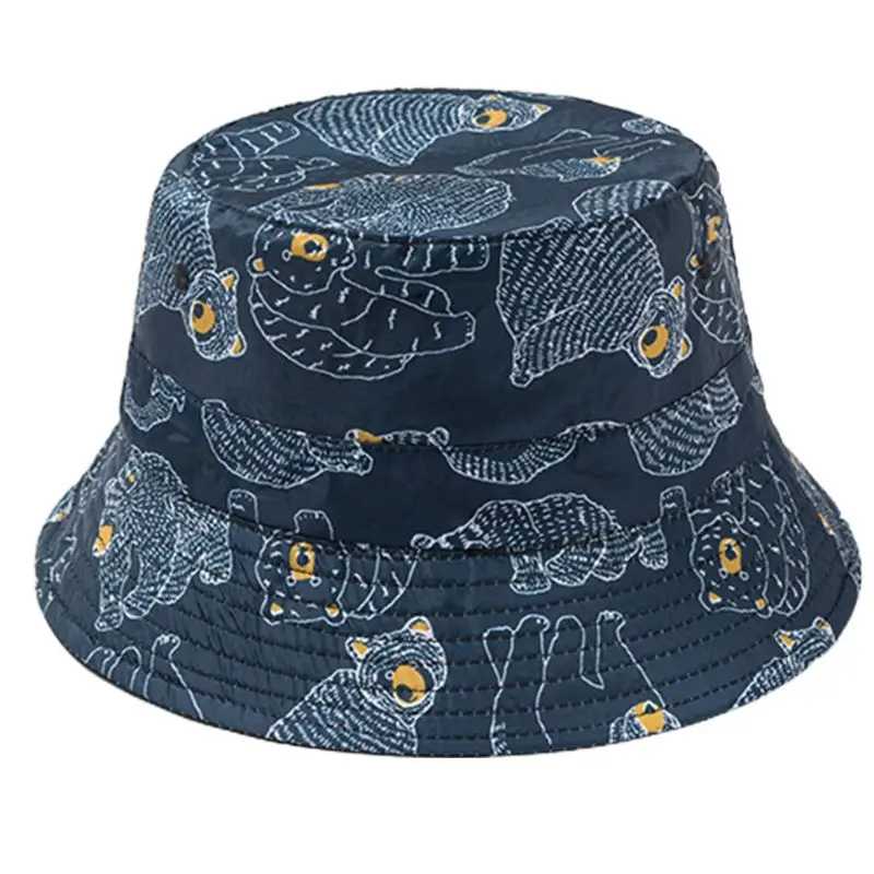 

Unisex Summer Outdoor Foldable Bucket Hat Cute Bear Animal Printed Sunscreen Personality Harajuku Panama Fisherman Cap