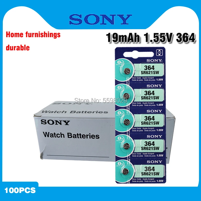 

100pcs/lot Sony 364 Original 1.55V Silver Oxide Watch Battery 364 SR621SW V364 SR60 SR621 AG1 Button Coin Cell MADE IN JAPAN