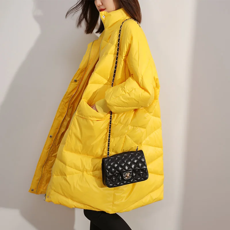 Женская куртка с воротником-стойкой Fitaylor длинная на 90% белом утином пуху