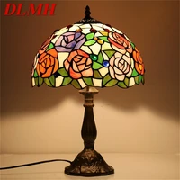 dlmh tiffany table lamp for bedroom contemporary creative flower figure led light home