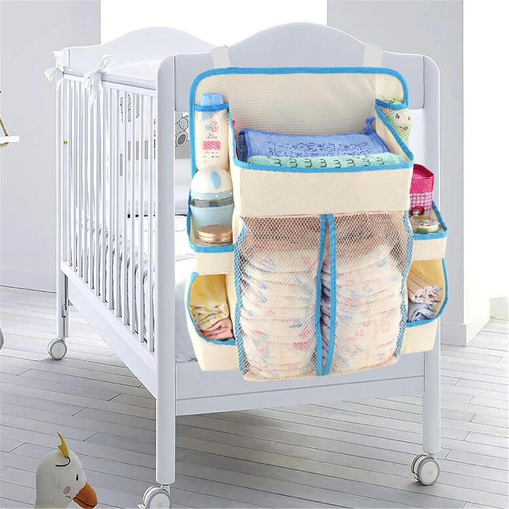 Portable Baby Bed Bumper Hanging Storage Bag Nappy Bedside Organizer Infant Crib Bedding Set Waterproof Toy Diapers Pocket | Мать и