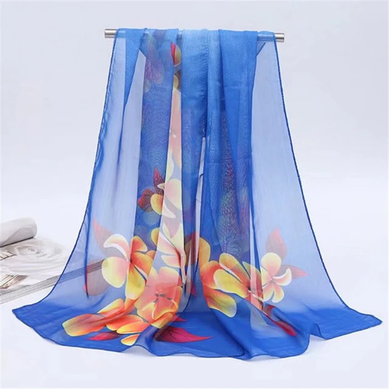 

2019 New Fashion Chiffon Flower Printed Shawl for Peach Long Summer Scarf for Women Sunscreen Shawl Ladies Shawl Scarves
