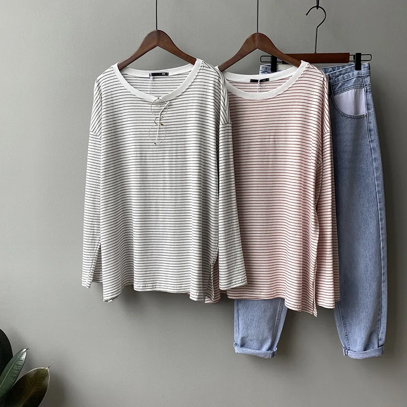 Полосатая женская футболка весна 2020 новый стиль горизонтальный корейский