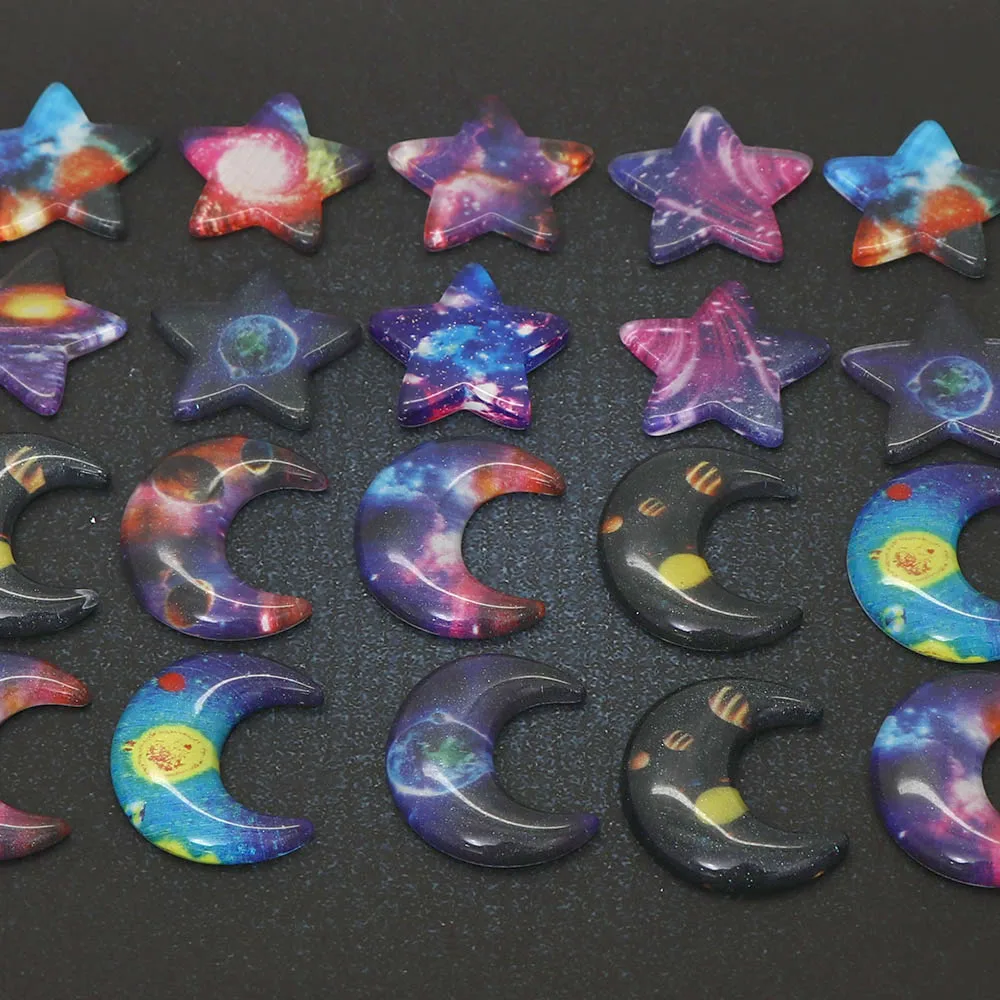 

10Pcs Starry Gradient Moon Star Resin Decoration Crafts Flatback Cabochon Scrapbooking Fit Phone Embellishments DIY Accessories