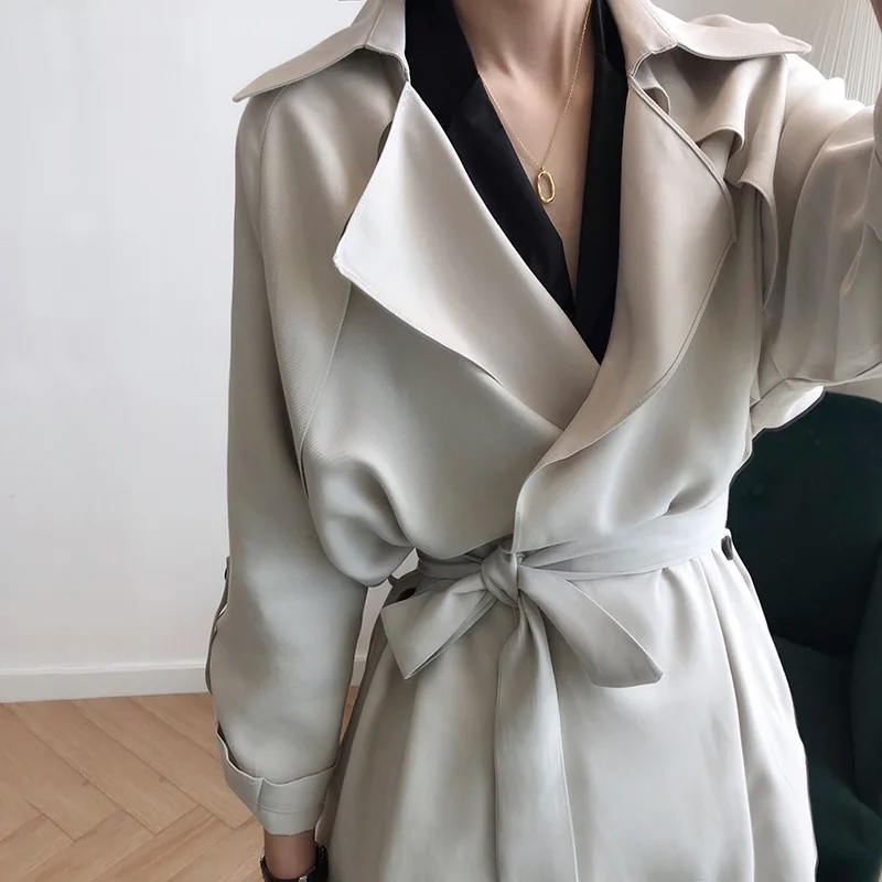 

Womens Oversized Spring Trench Coat Fashion Black Jackets Large Size Thin Windbreaker with Belt Elegant Vintage Autumn 2021