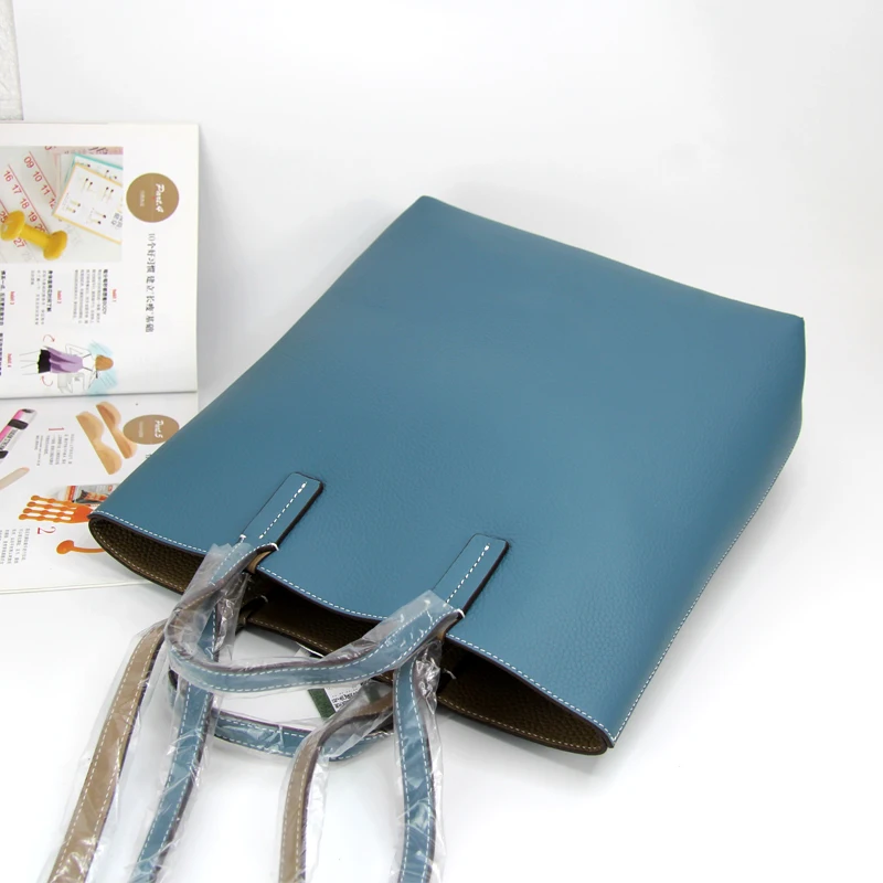 

H Double-Sided Leather Tote Bag Vertical First Layer Cowhide Single-Shoulder Shopping Large-Capacity Fashion 2021 New