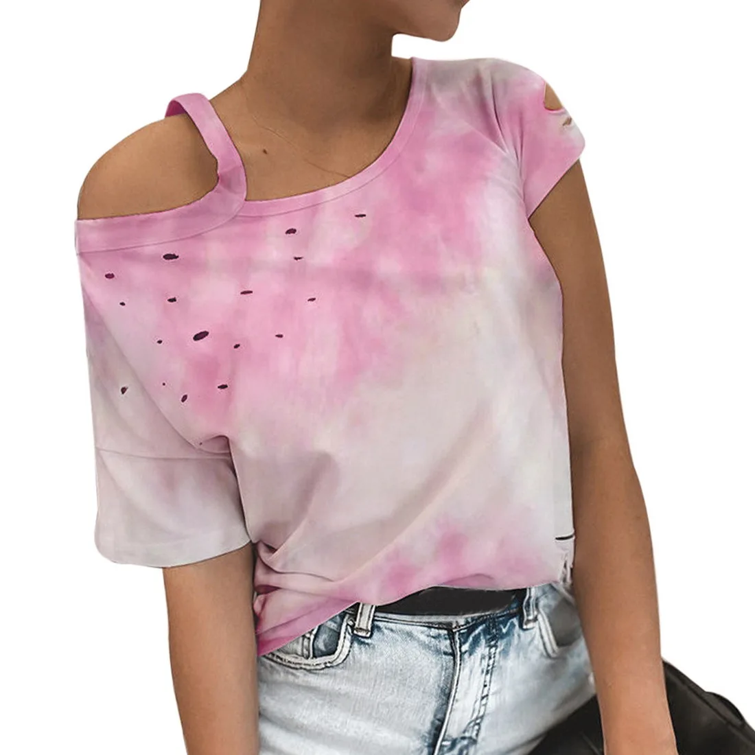 

Littlerossa Hollow Out T Shirt Women Tie Dye Tops Tee Women Summer Multicolor Short Sleeve 2020 Hot Sale Tie-dye Tee Shirts