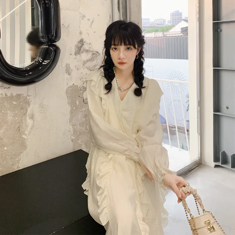 

In Stock! 2021 French Style Wooden Ear Fairy Dress First Love Dress