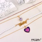 Женское Ожерелье с бусинами, многослойное ожерелье из искусственного жемчуга с кристаллами в форме сердца и букв, блестящее теннисное ожерелье-чокер, ювелирные изделия