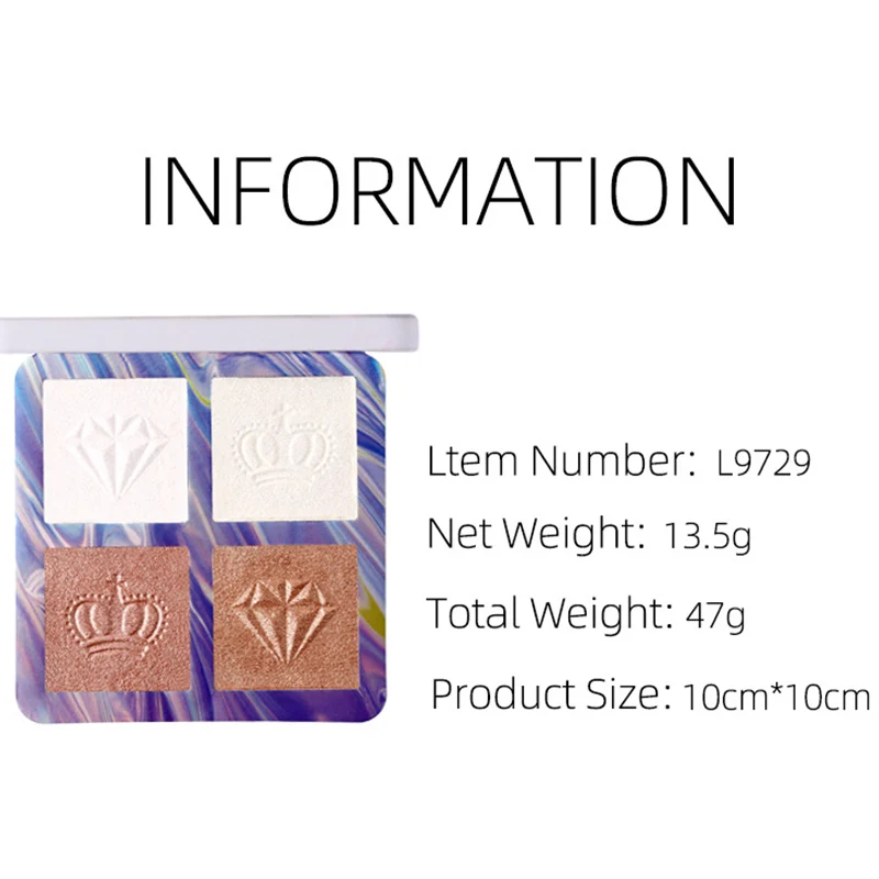 Палитра блестящих перламутровых хайлайтеров 4 цвета| |