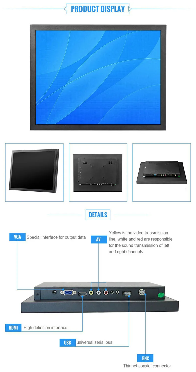 1" промышленные настенные металлические ЖК-мониторы с HDMI/BNC/VGA/AV/USB