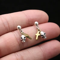 personality punk style cross skull stud earrings gold plated cross silver color skull earrings for mens womens hip hop jewelry