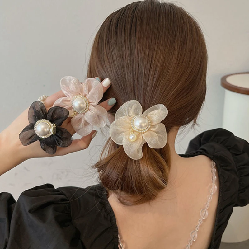 

Pearl Elastic Hair Band Korea Sweet Sunflower Hair Rope Ring Circle Head Girl Tie Rubber Band for Women Ladies Hair Accessories