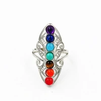 women healing hollow stones 7 chakra adjustable ring thumb reiki stone rings wedding band jewelry size 6 10