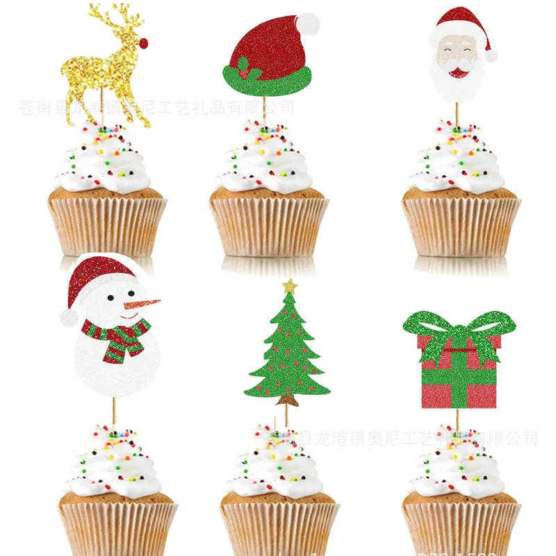 Рождественский торт украшение зубочистка флаг открытка с лосем десерт