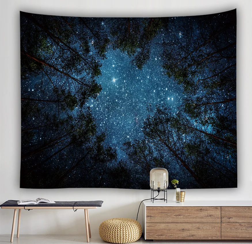 

Yaapeet 1pc Starry Sky Wall Hanging Polyester Forest Pattern Wall Tapestry Elegant Tree Printed Hanging Tapestry for Bedroom