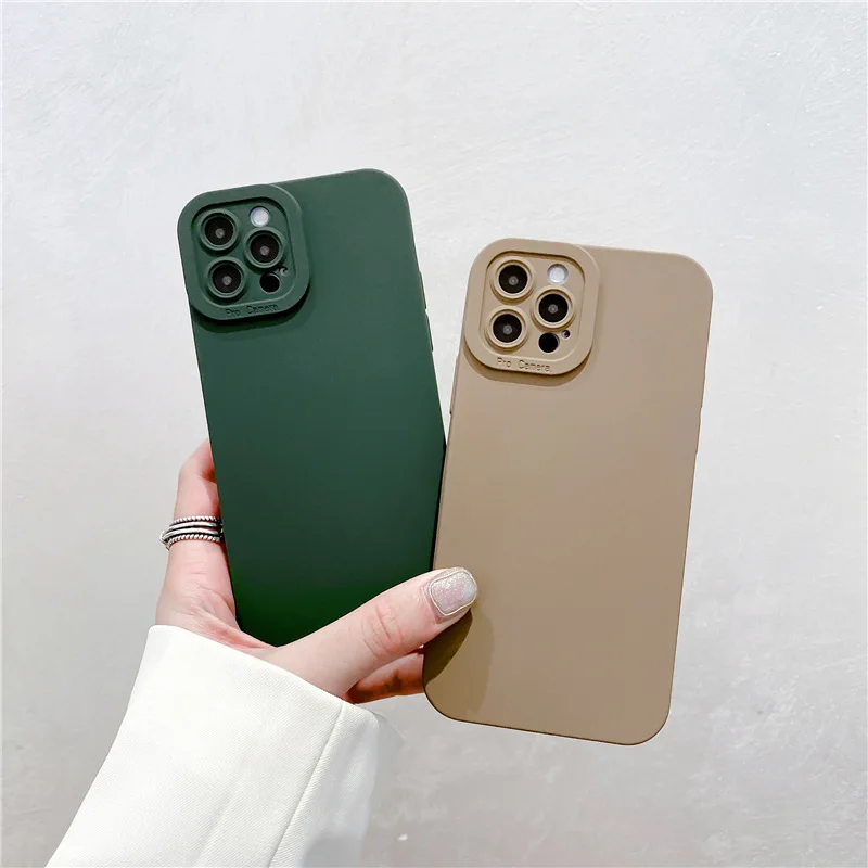 

Earth Tones Color Soft Silicone Phone Case For iPhone 13 12 11 Pro Max 7 8 Plus SE 2020 X XR XS Max Camera Lens Protection Cover
