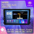 Автомобильный мультимедийный DVD-плеер с GPS-навигацией, HD 1280*720, Android 11, для Toyota Auris 2006-2011, 4G, Wi-Fi, BT, AV