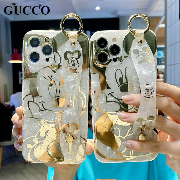 Disney Cartoon Mickey Mouse Minnie Wristband Coque Iphone 13 Pro Max Case For iPhone 11 12 Pro Max x xs xr se 7 8 plus cover y2k