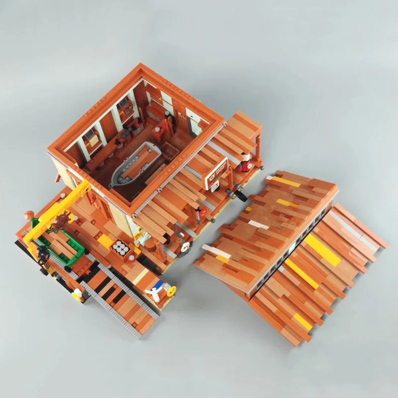 

PG12004 Ideas Creator Expert Street View The Old Fishing Boat Repair Shop Store House Moc Modular Bricks Model Building Blocks