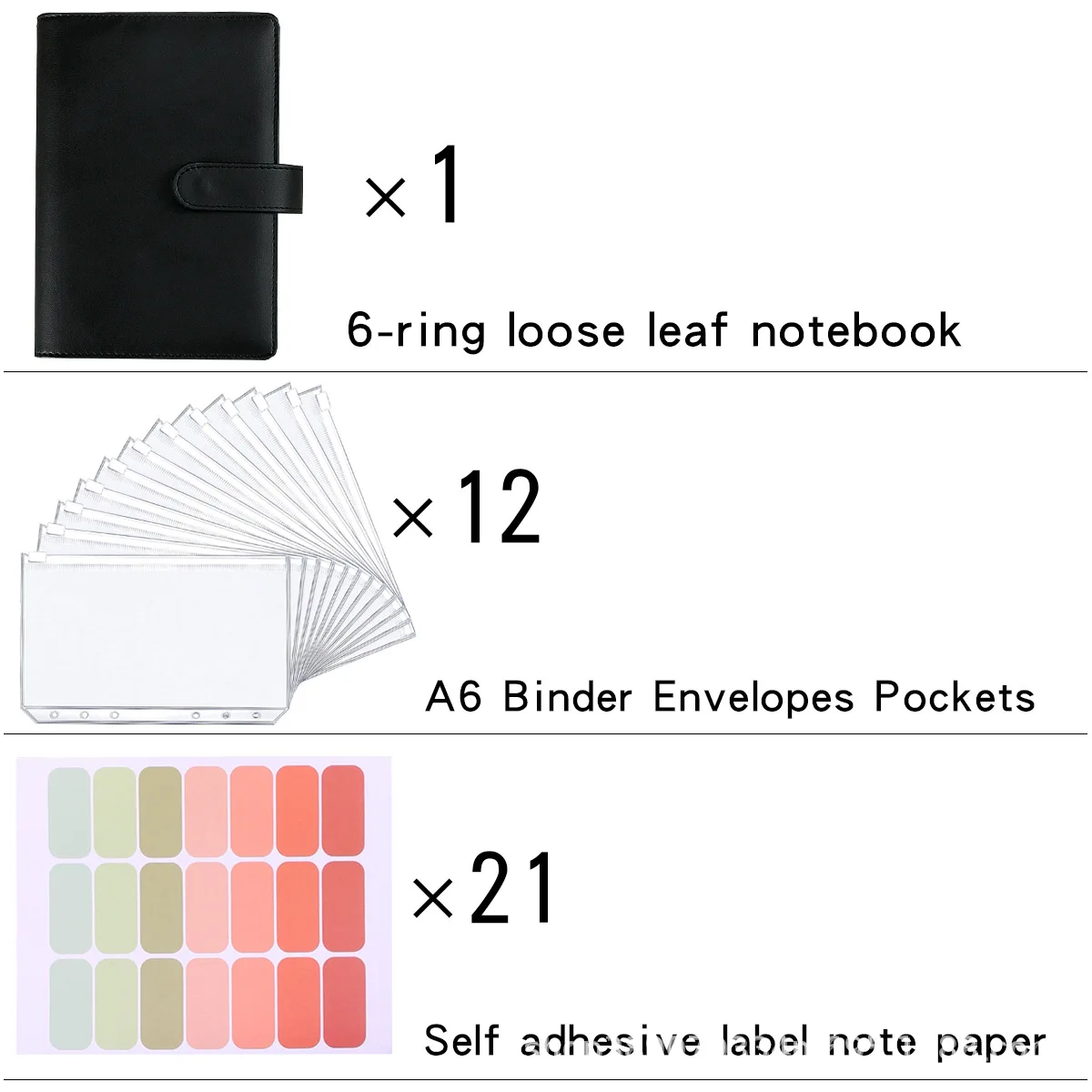 New A5 A6 Budget Binder Planner with 12 Pieces Cash Envelopes Colorful PU Leather Notebook PCS Pockets | Канцтовары для офиса и