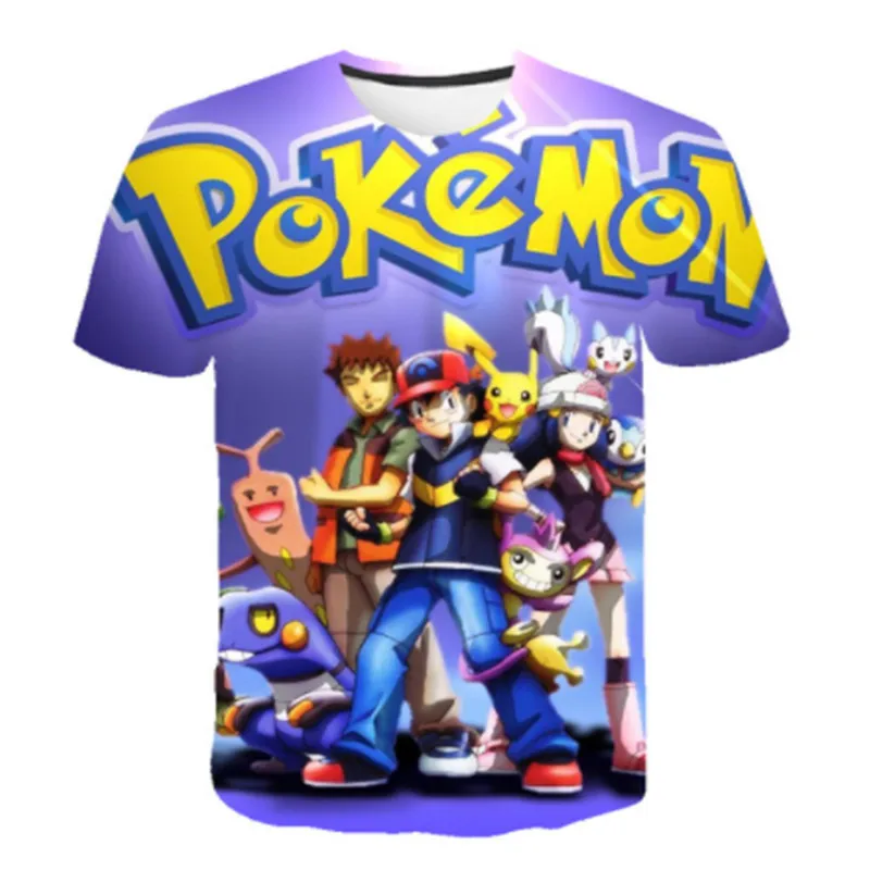

2021 New 3D Boy Girl Cartoon Pokemon T-shirt Boy Anime T-shirt O-neck Clothes Summer Fashion Casual Children's Top