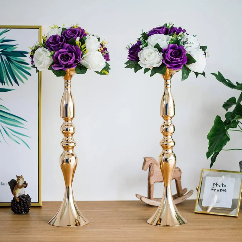 

Metal Candle Holders Flowers Vase Candlestick Centerpieces Road Lead Candelabra Centerpieces Wedding Porps Christmas Decoration