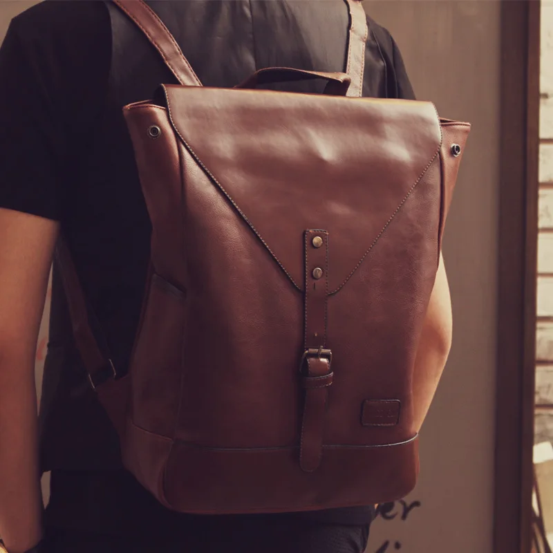 Новый корейский стиль мужской однотонный рюкзак из искусственной кожи для