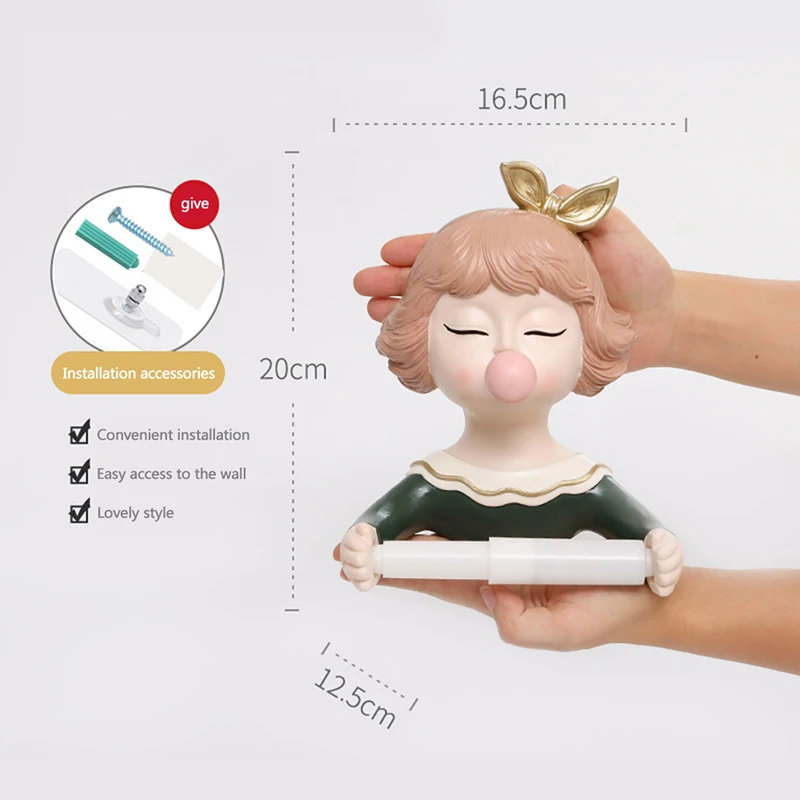 

Nordic Roll Paper Storage Box Cute Flower Girl And Sika Deer Bowknot Round Shaped Tissue Box Container Towel Napkin Tissue