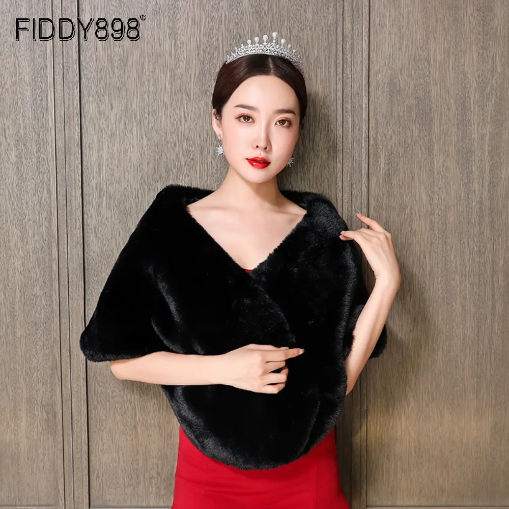 

Black Bridal Cape Wedding Party Bolero Women Winter Warm Shawl Elegant Party Wraps Marriage Accessories BW89