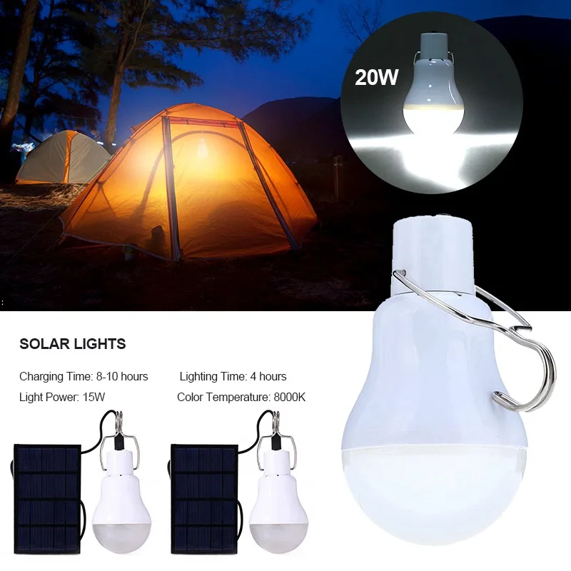 2 шт. 20 Вт Солнечный свет перезаряжаемый светодиодный лампочка лампа солнечная
