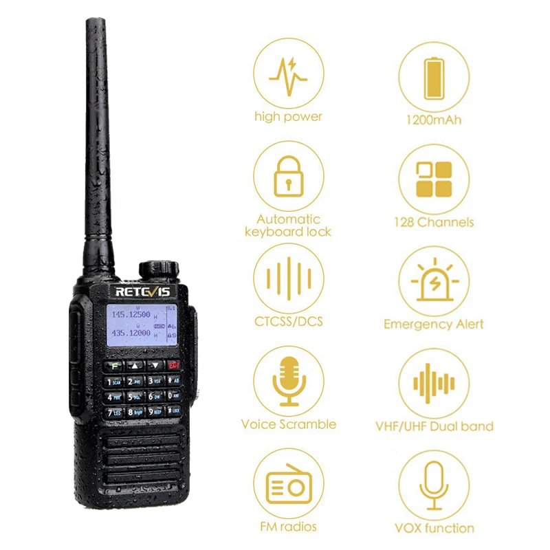 IP67 водонепроницаемый Walkie Talkie RETEVIS RT87 профессиональный большой диапазон 5 Вт UHF(или VHF) Hands Free FM Двухстороннее Радио рация