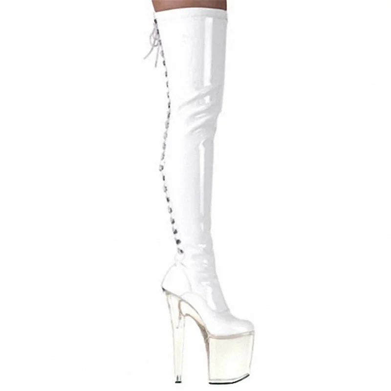 

20cm over the knee boots, lace up transparent pipe dance boots, show shoes