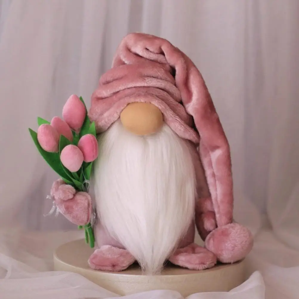 

31*12.7cm Tulip Dwarf With Hat Fabric Doll Cute Handmade Swedish Tomte Elf Decor Home Ornament For Birthday Mother's Day Gifts