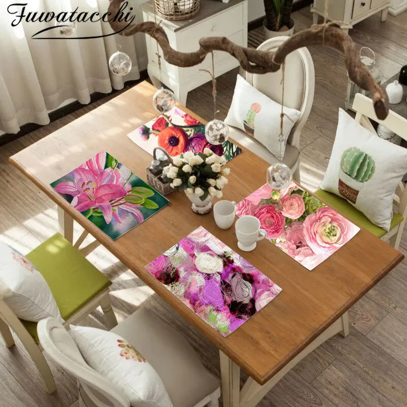 Fuwatacchi Coffee Place Mat Linen Ramadan Dining Table Placemat Tableware Fiber Pad Coaster Eid Party Supplies Table Placemats
