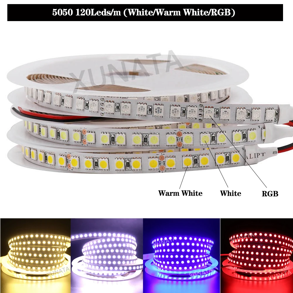 5 м/лот DC12V SMD5050 5054 2835 Светодиодная лента на веревочной ленте 300LED 1200LED