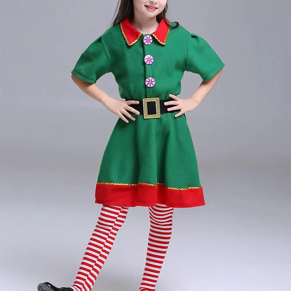 Праздничный Рождественский костюм Санта Клауса зеленого эльфа для девочек и