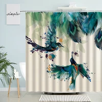 feather shower curtain peacocks bird animal blue green watercolor art exotic bathroom wall decor with hooks waterproof screen